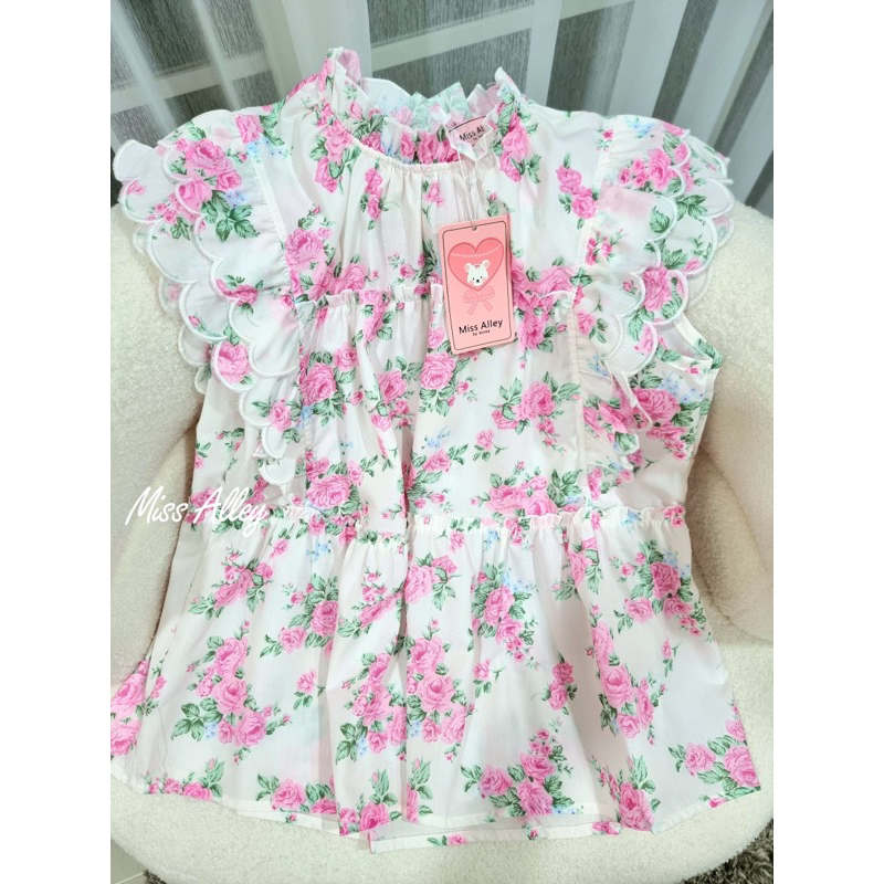 เสื้อแขนปักระบายลายดอกมี2สี