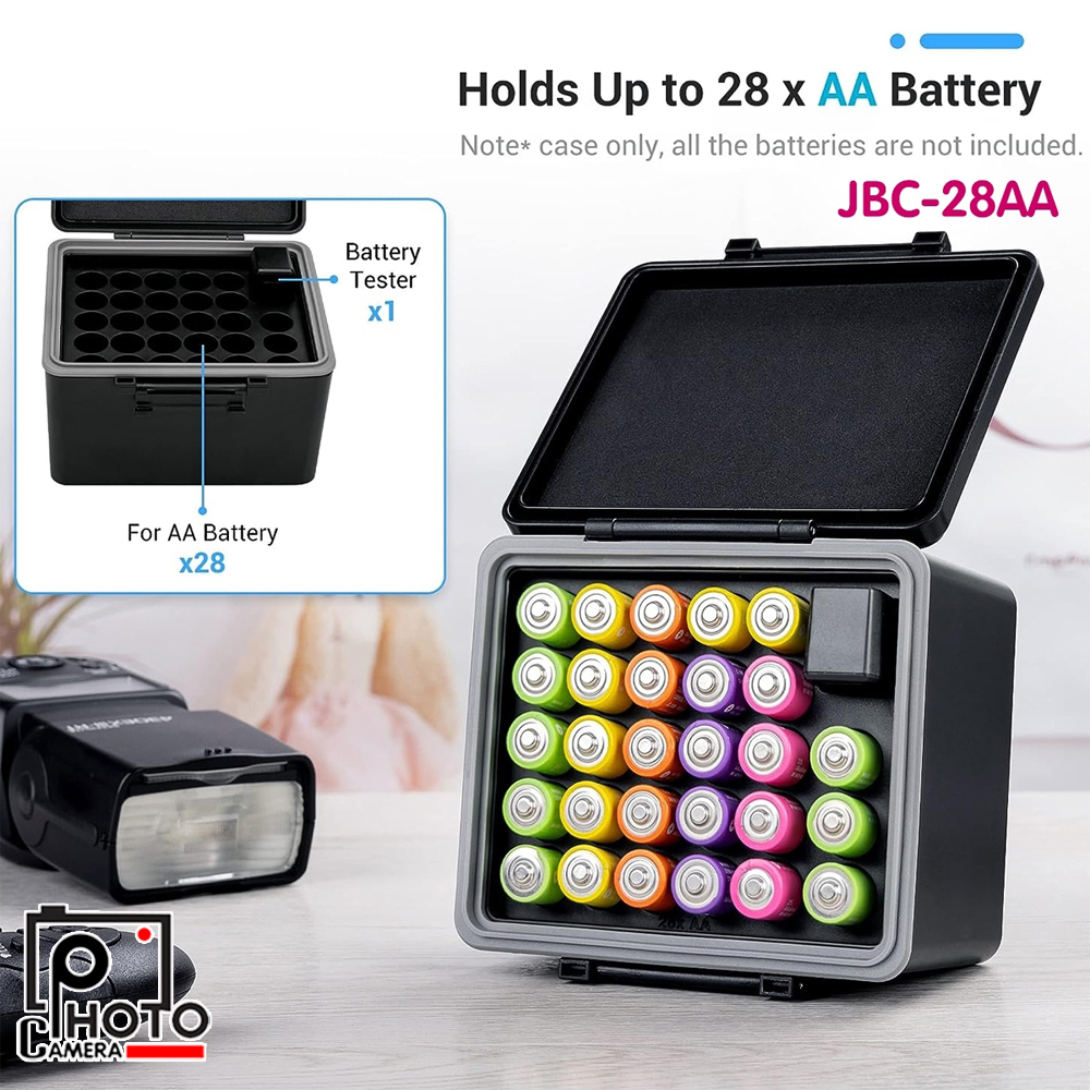 JJC JBC-28AA กล่องเก็บแบตเตอรี่ความจุสูง พร้อมเครื่องทดสอบพลังงานถ่าน ...