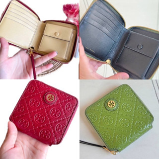 🎀 (สด-ผ่อน) กระเป๋าสตางค์ shop ซิปรอบใบสั้น สีแดง 79380 TORY BURCH T MONOGRAM LEATHER BI-FOLD WALLET