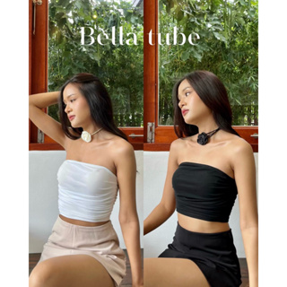 Fierce_bkk : Bella tube เสื้อเกาะอกผ้าชีฟอง ดีเทลเย็บจีบย่น มาพร้อมสร้อยคอกุหลาบ สินค้าพร้อมส่งในไทย