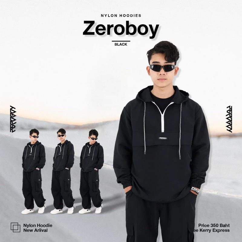 ZEROBOY - NYLON HOODIES “ รุ่น 5 สี สีขาว สีครีม สีเทา สีกรม สีดำ https://wayoza.com