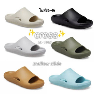 รองเท้าแตะ crocs mellow slide แบบสวมสำหรับผู้หญิงและผู้ชาย ยางนิ่มใส่สบายไม่เจ็บเท้า