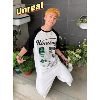 เสื้อยืด Oversize Unreal Tengแต่งแขนดำ สไตล์เกาหลีเกาใจมากแม่