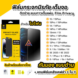 iFilm ฟิล์มกันมอง ผิวด้าน AG สำหรับ ไอโฟน 15 pro max 15plus 14promax 14 plus 13 mini 12 11 XR XS ฟิล์มกระจก กันเสือก