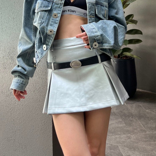 CHANI : Y2085 l New mini leather skirt with belt กางโปรงสั้นหนัง พร้อมเข็มขัดผู้หญิง