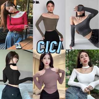 Cici(NO.3260)เสื้อครอปแขนยาวปาดไหล่ ดีเทลมีChokerติดกับตัวเสื้อ ใส่แล้วจะได้ลุดเปรี้ยวแซ่บควรตำสุดๆ