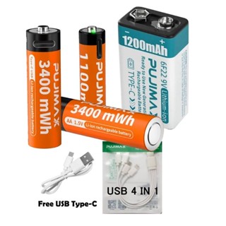 แบตเตอรี่ 9V1200mAh ,AA3400mWh และAAA1100mWh 1.5V ชาร์จไฟด้วย USB ได้