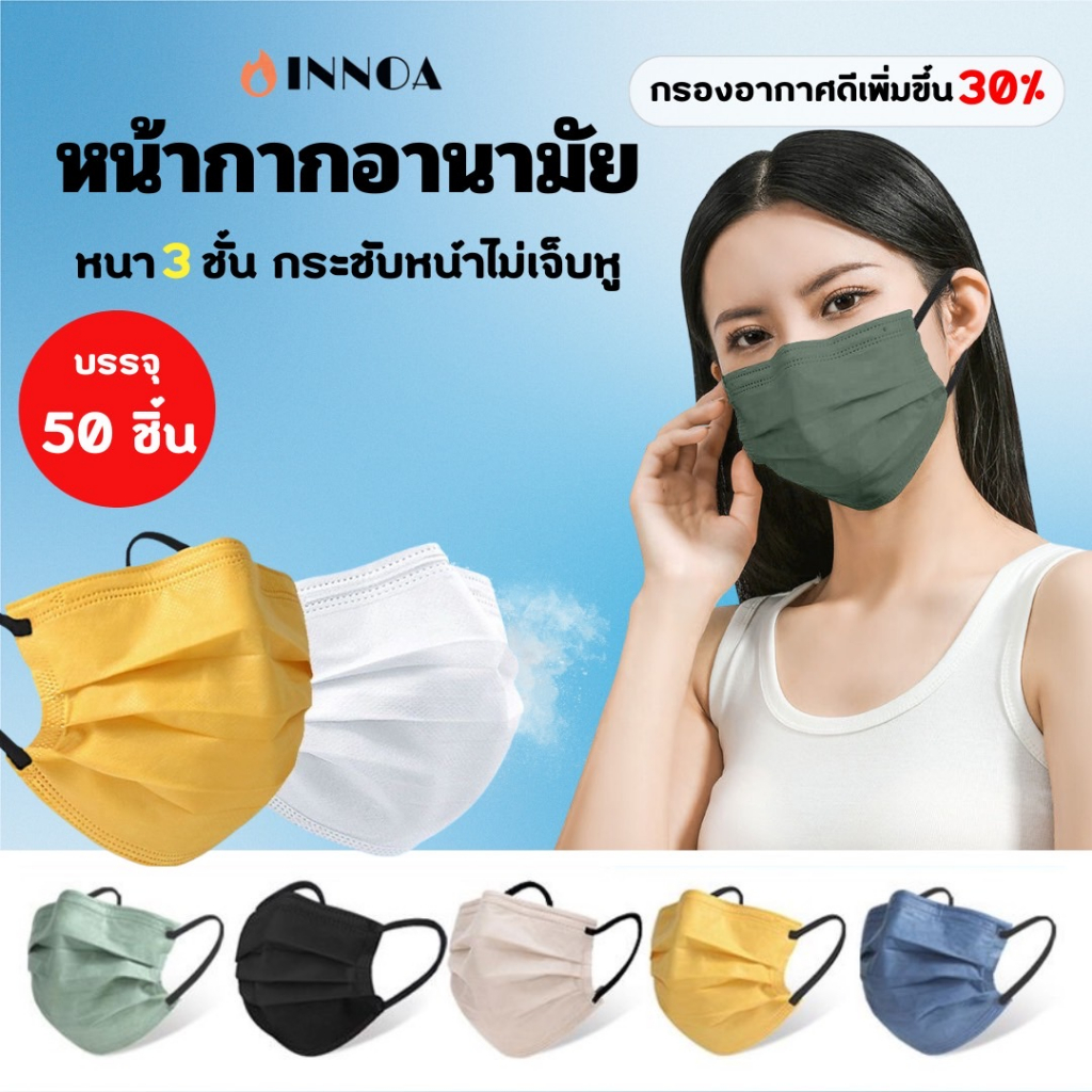 พร้อมส่ง-หน้ากากอนามัย-face-mask-50-ชิ้น-หน้ากากอนามัย-face-mask-แมสกันฝุ่น-kz193