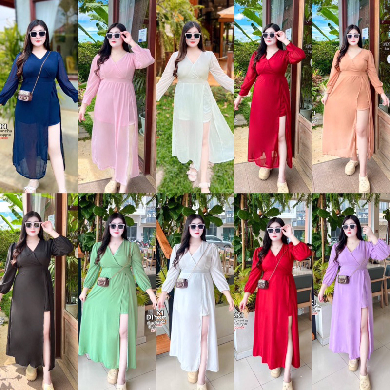 มีสีใหม่-สาวอวบ-จั๊มสาวอวบ-จั๊มก้านแก้ว-ชีฟอง-แขนยาว-พริ้วๆ-อก-38-40-42-44