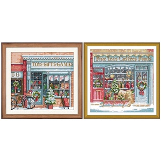 ชุดปักครอสติช ร้านของเล่น ร้านชา กาแฟ คาเฟ่ (Toys and tea coffee Shop cross stitch kit)