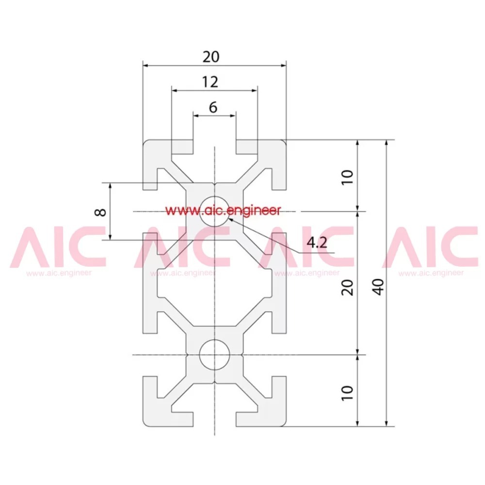 อลูมิเนียมโปรไฟล์-20x40-mm-t-nut-โครงอลูมิเนียม-aic