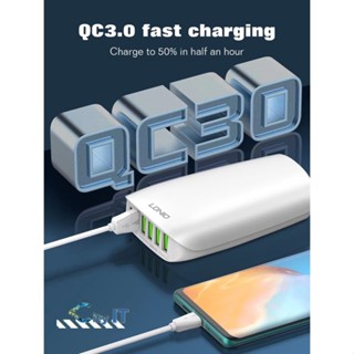 Super fast Charger หัวชาร์จเร็วกำลังไฟ 65W หน้าจอแสดงผล QC5+ PD QC3.0 ตัวเดียวจบ 1USB-C+5USB-A LDNIO A6573C  สายยาว150cm