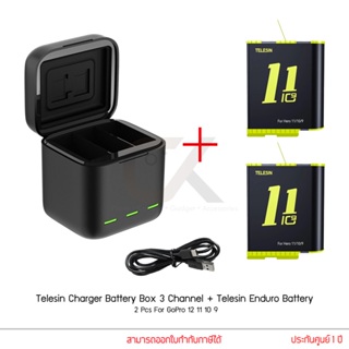 Telesin Rechargeable Enduro Battery for GoPro Hero 12 11 10 9 + Charger Battery Box 3 Channel แบตโกโปรพร้อมแท่นชาร์จ