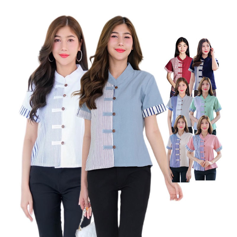 เสื้อพื้นเมืองผู้หญิงทูโทน-ลายบาร์โค๊ด