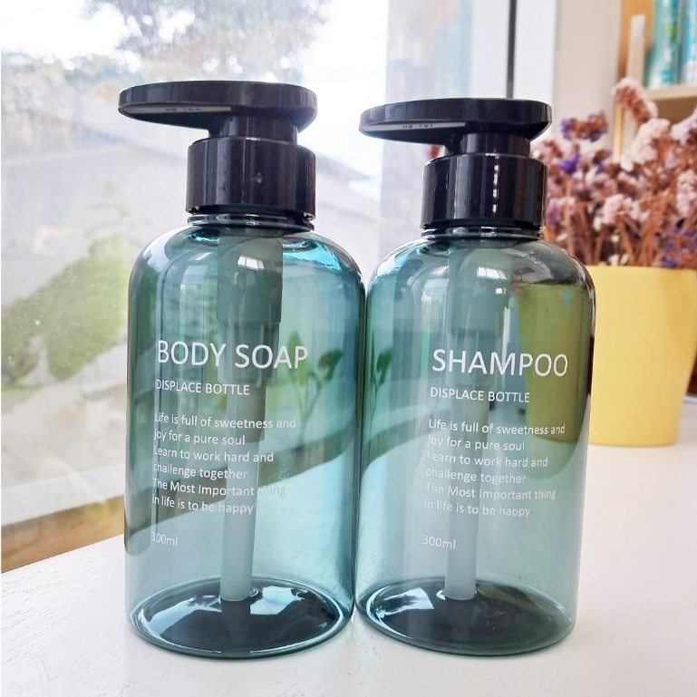 ขวด Refill หัวปั๊มสำหรับใช้ในห้องน้ำ แพ็คคู่ Body Soap Shampoo ขนาด