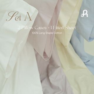 Arestale :: Set A ผ้าปูที่นอน + ปลอกหมอน 2 ใบ ผ้าฝ้ายแท้ 100% Long Staple Cotton
