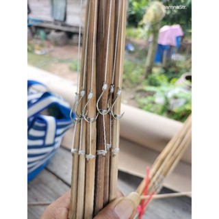 เบ็ดไม้ไผ่พร้อมใช้ยาว1.20เมตรตัวเบ็ดเบอร์ 3 เบ็ดbamboo hook