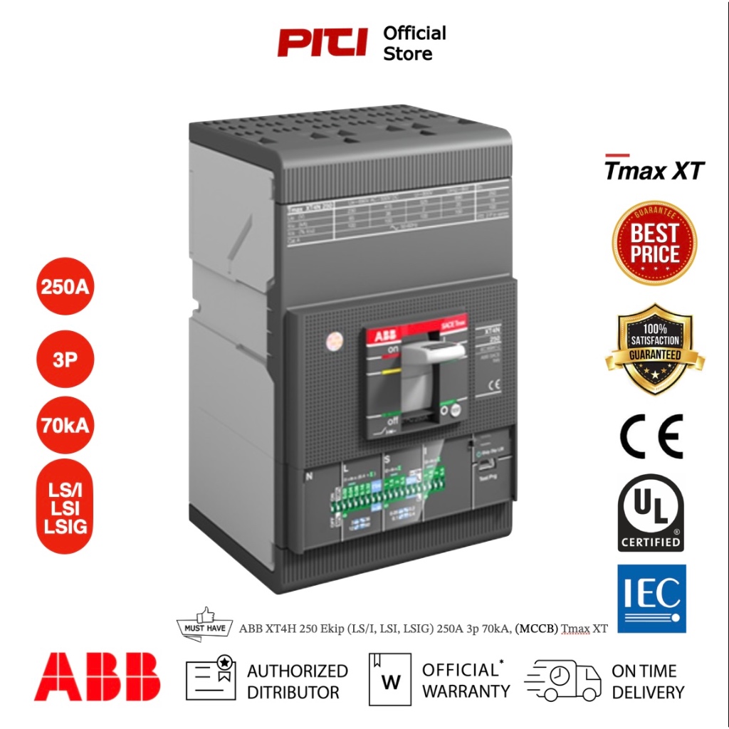 ABB XT4H 250 Ekip (LS/I, LSI, LSIG) 250A 3p 70kA, (MCCB) Tmax XT ...