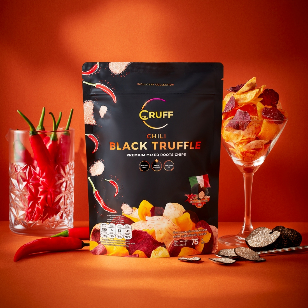 CRUFF ครัฟ มันหลากสีทอดอบกรอบ รสชิลีแบล็คทรัฟเฟิล 75ก. [ยกลัง 24 ซอง ...