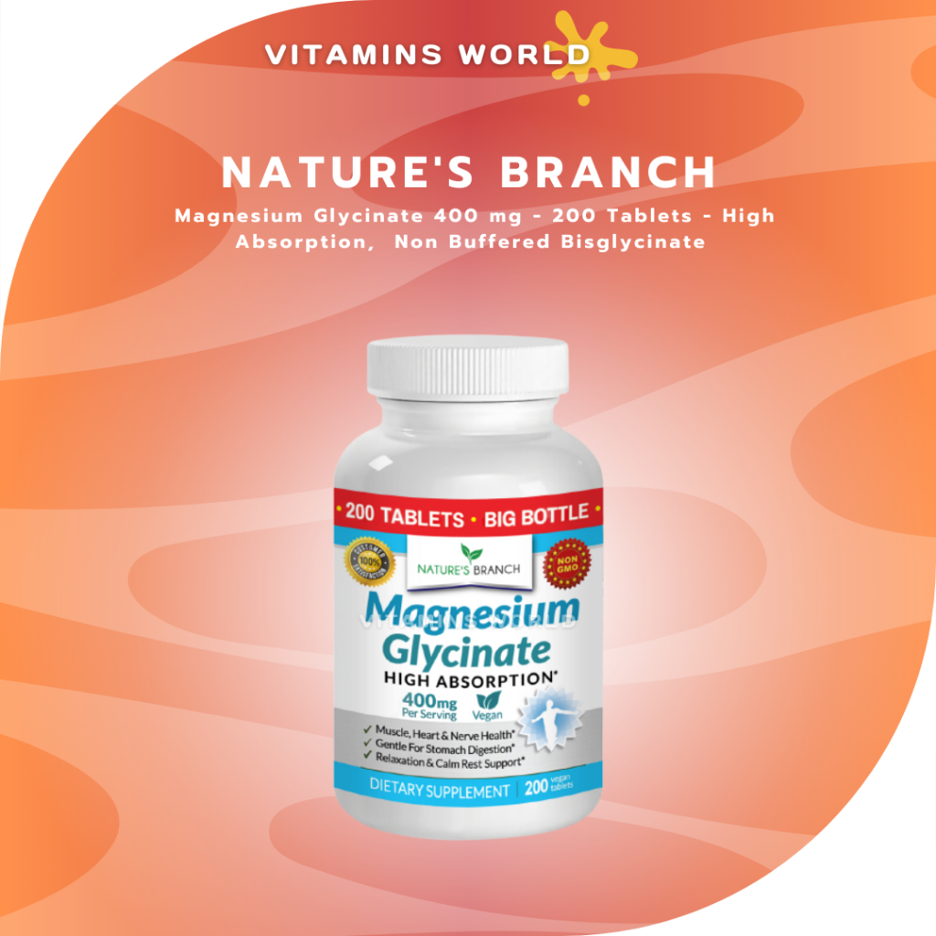 Nature's Branch Magnesium Glycinate 400 mg 200 Tablets High