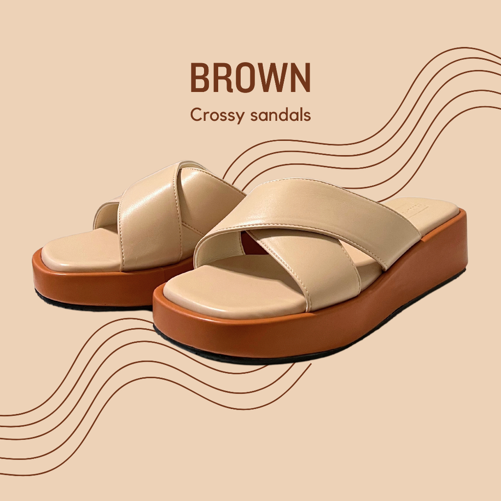 CROSSY รองเท้าแตะแบบสวม สไตล์มินิมอล หนังนุ่ม ความสูง 1.5 นิ้ว (Size 34 ...