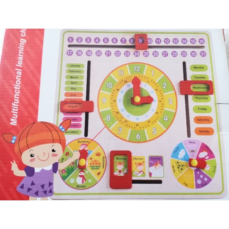 Multifunctional learning clock นาฬิกาไม้ ช่วยสอนน้อง | Shopee Thailand