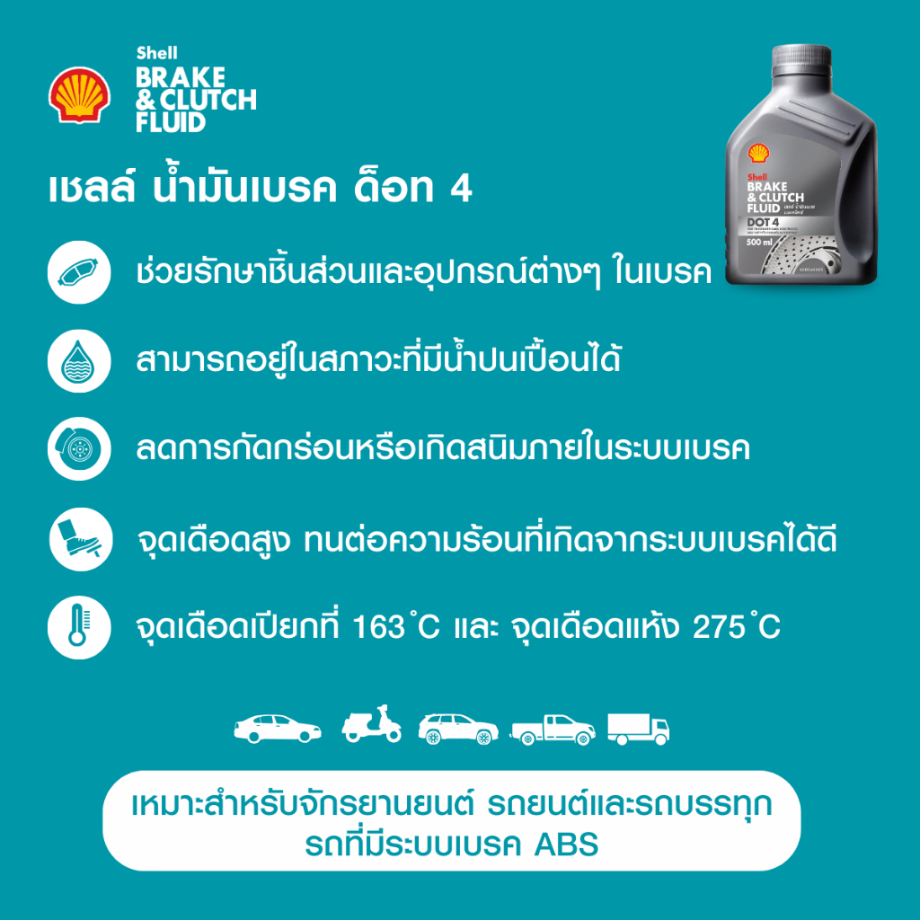 SHELL น้ำมันเบรคและคลัทช์ Brake & Clutch Fluid Dot4 (500มล.) | Shopee ...