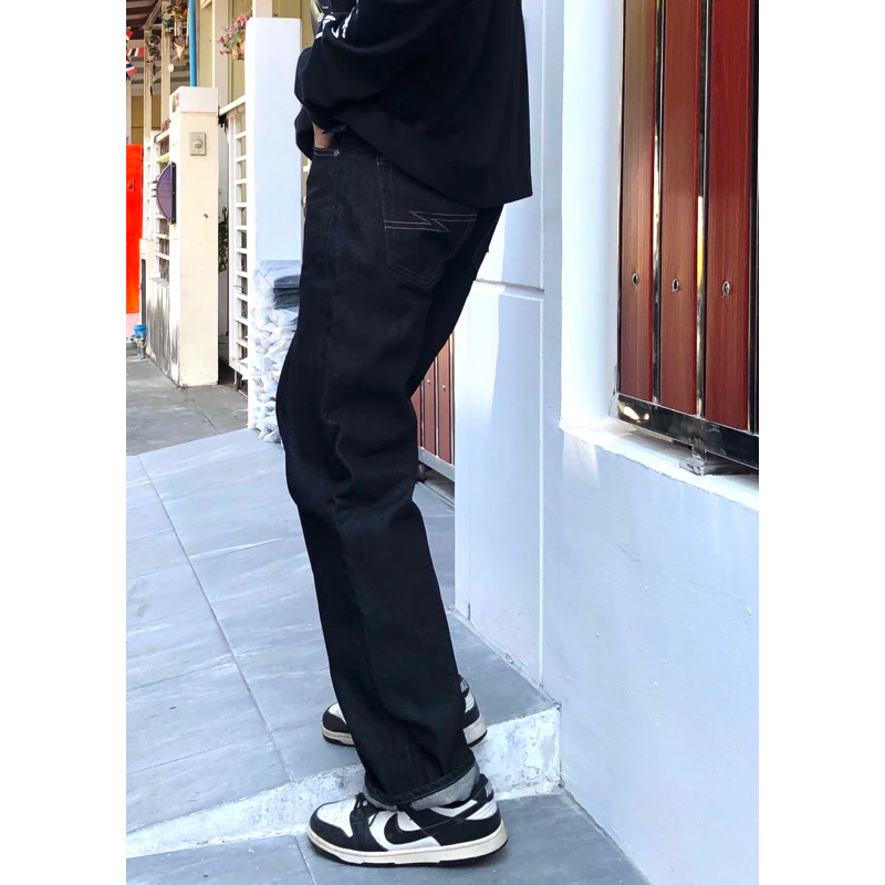 LAZY กางเกงยีนส์ 14Oz. ผ้าดิบ สีมิดไนท์ https://wayoza.com