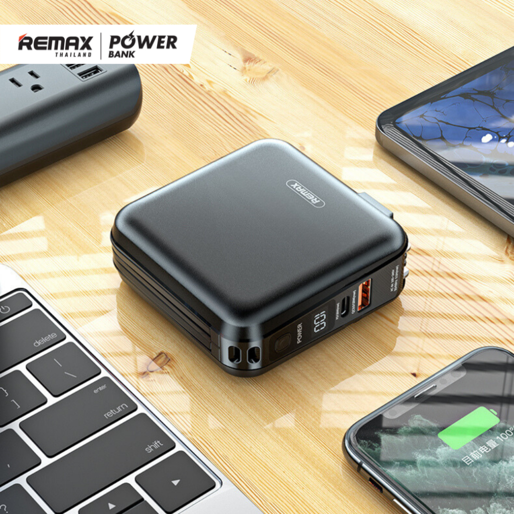 Remax Power Bank รุ่น W1501 ความจุ15000mAh แบตสำรอง ชาร์จไว มีสายในตัว ...