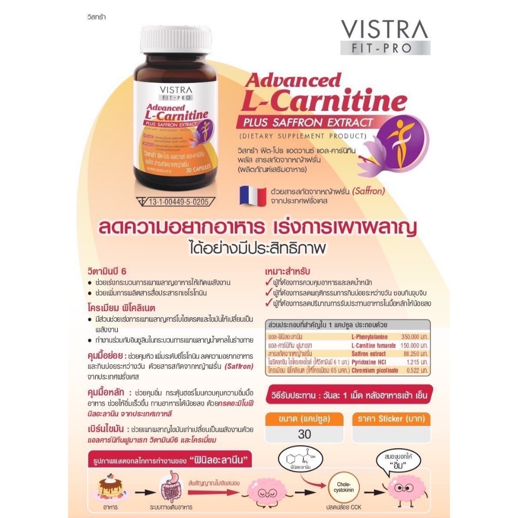 vistra l carnitine VISTRA L Carnitine 500mg plus 3L & VISTRA FIT-PRO ADVANCED L-CARNITINE PLUS  SAFFRON EXTRACT 30เม็ด
