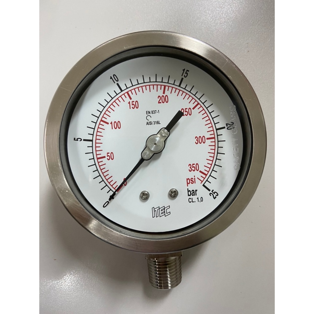 Pressure gauge ITEC 25 BAR+PSI หน้าปัด4นิ้ว Bottom เกลียว1/2"NPT