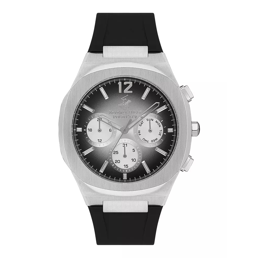 Beverly Hills Polo Club BP3539X.351 Men s Rubber Quartz Watch Black Silver 43mm