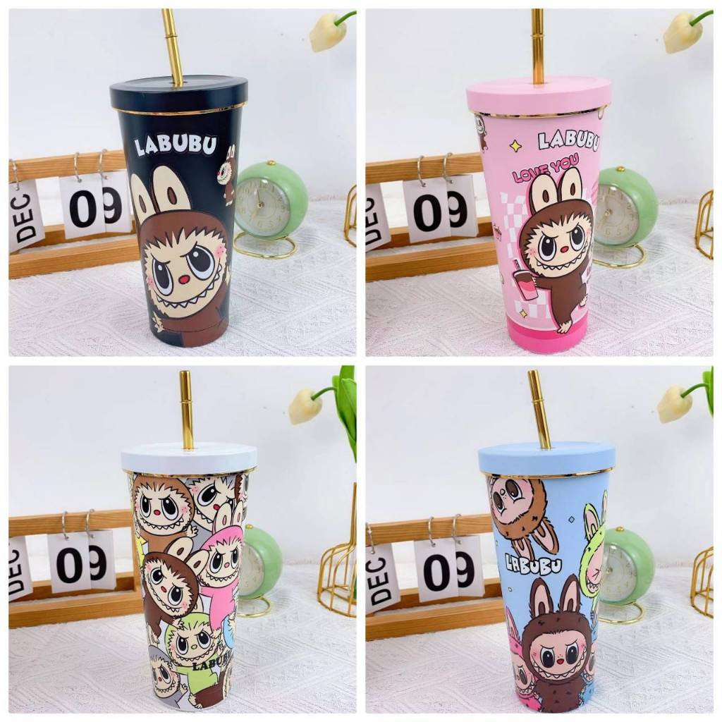 แก้วเก็บความเย็นลาบูบู้ Labubu ฝาขอบทอง ขนาด 750 ml สแคนเลส 304 พร้อม ...