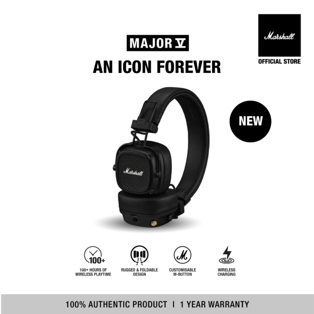MARSHALL Major V Bluetooth 5.3 Black - หูฟังบลูทูธ หูฟังครอบหู หูฟังไร้สาย