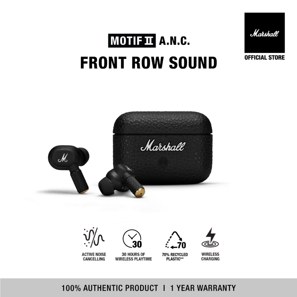MARSHALL MOTIF II A.N.C. BLACK - หูฟังตัดเสียงรบกวน, หูฟังบลูทูธไร้สาย, หูฟังบลูทูธ Bluetooth 5.3