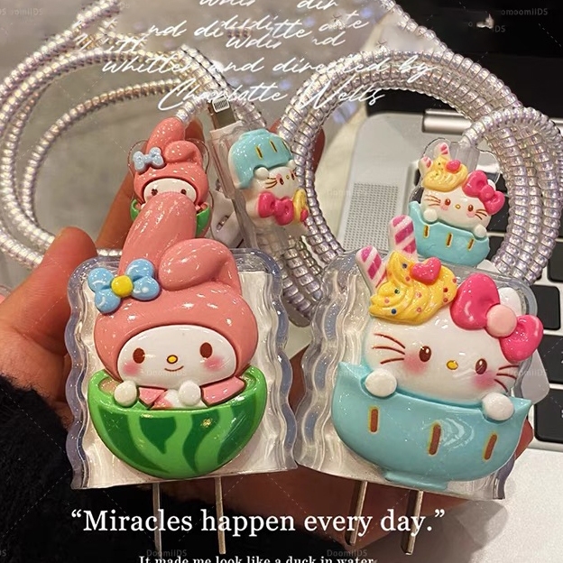 【ส่งจากไทย  มาใหม่ 1ชุด 5ชิ้น】 เคส สำหรับ ไอโฟน Apple Power Adapter 18W/20W สายชาร์จ ลายการ์ตูนน่ารัก  Cable Bite - 4