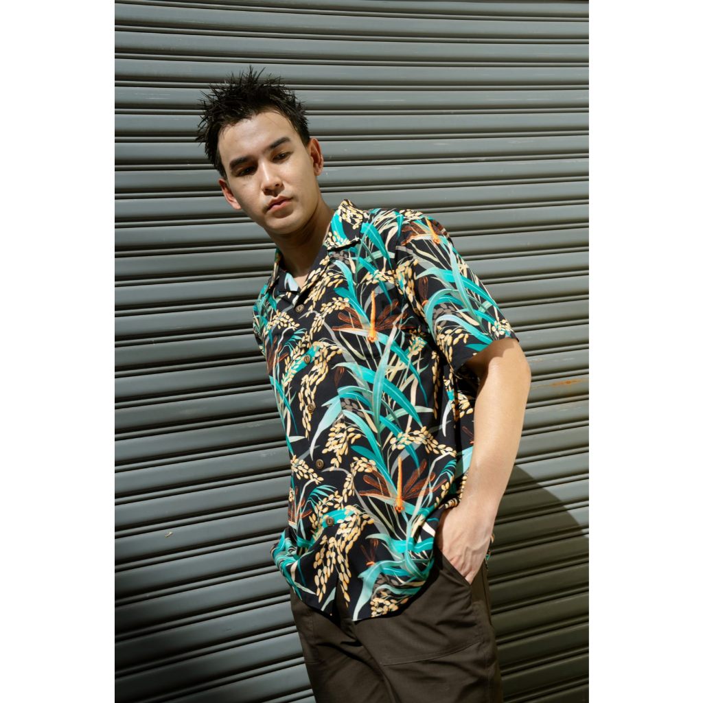 Windwear Hawaii Shirt Thai Rice Black เสื้อฮาวาย ลายรวงข้าวไทย ข้ามหอม ...