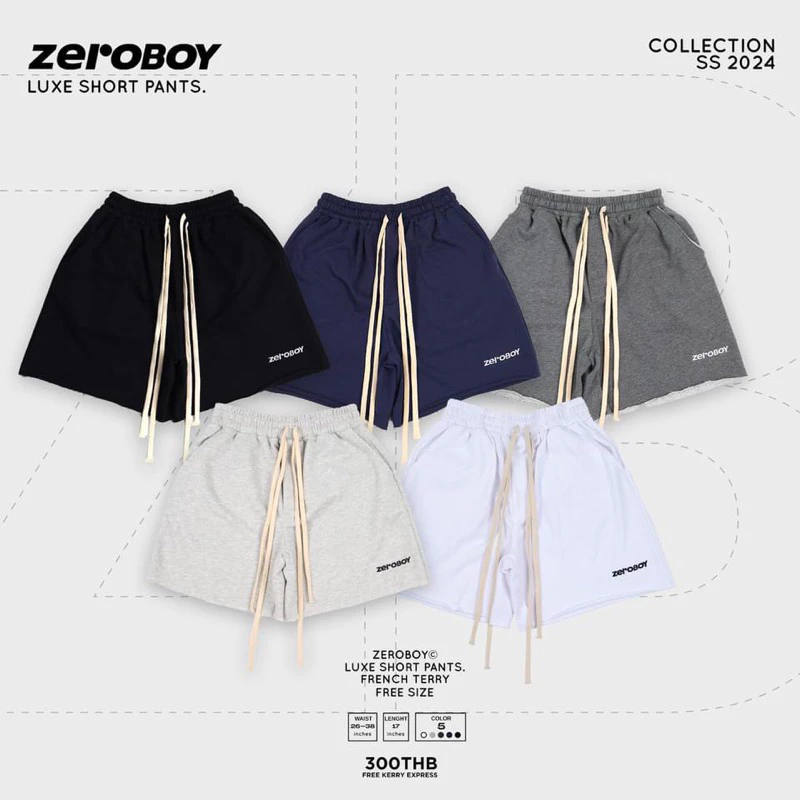 ZEROBOY - Luxe Short Pants กางเกงขาสั้นสำลี 5 สี สีขาว สีเทาอ่อน สีเทาเข้ม สีกรม สีดำ