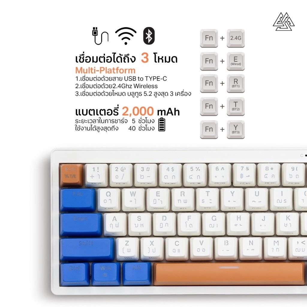EGA CMK6 60% คีย์บอร์ดเกมมิ่ง Macro Tri-Mode Full RGB มีสาย/2.4G/BT5.2 ...