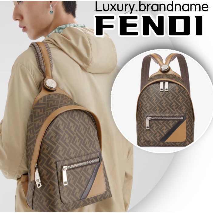 Fendi Chiodo Small Fendi Diagonal Fendi Chiodo Small Brown FF canvas backpack Shopee Thailand