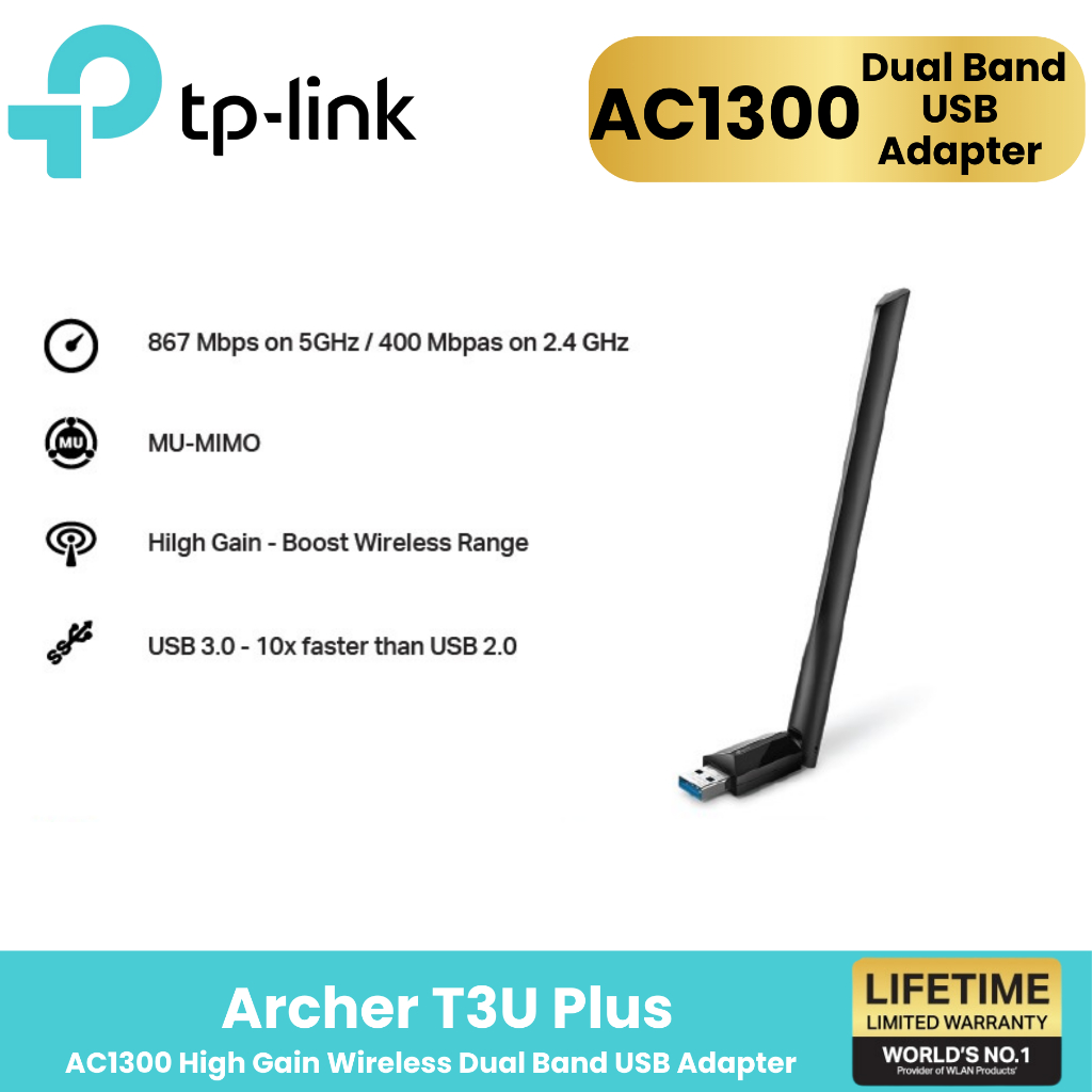 TP-Link Archer T3U Plus AC1300 High Gain Wireless Dual Band USB Adapter ...
