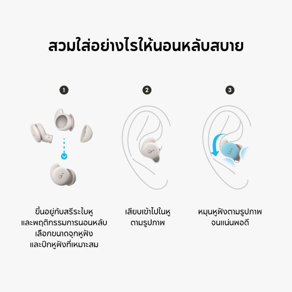 Soundcore A20 หูฟังใส่นอน หูฟังบลูทูธ จุกหูฟังซิลิโคน Bluetooth 5.3 หูฟังตัดเสียงรบกวนขณะนอนหลับ ทดสอบคุณภาพการนอนหลับ หูฟังไร้สาย