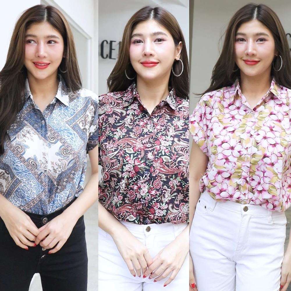 เสื้อเชิ้ตคอปก ผ้าไหมอิตาลี เสื้อแขนสั้น น่ารักมาใหม่ สาวๆวัยทำงานห้าม ...