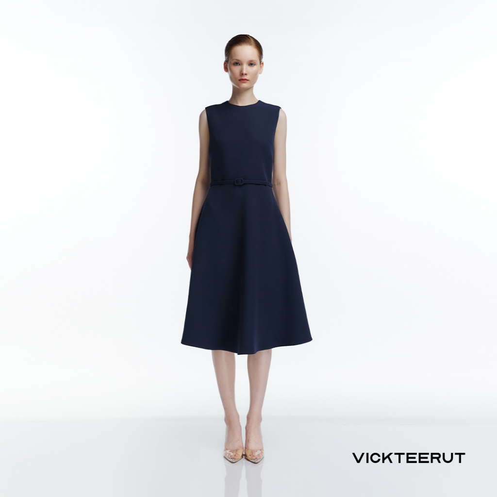 VICKTEERUT Re-Edition Sleeveless Flared Dress with Belt Detail     | Shopee Thailand
