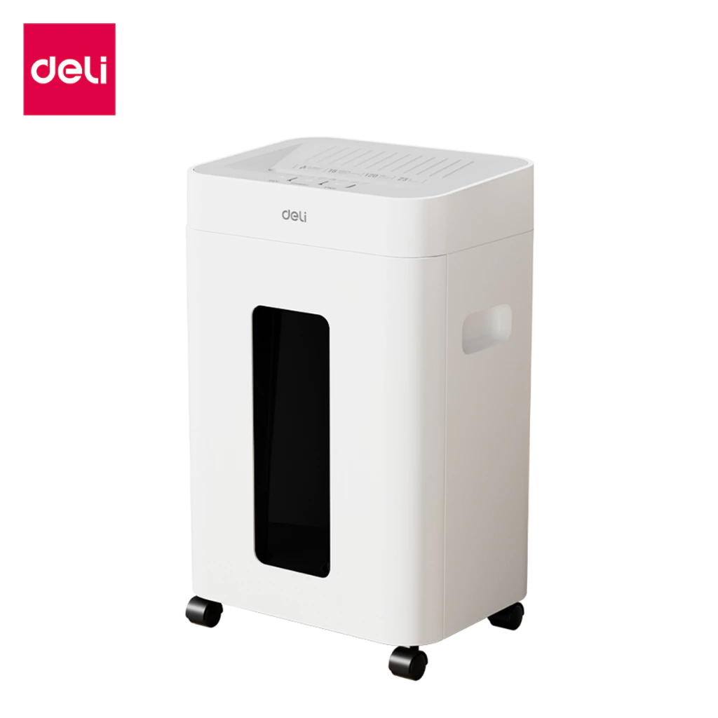Deli เครื่องทำลายเอกสาร ความจุ 23 ลิตร ย่อยเอกสาร A4 ระดับ 5 ขนาด 2 x 12 มม.