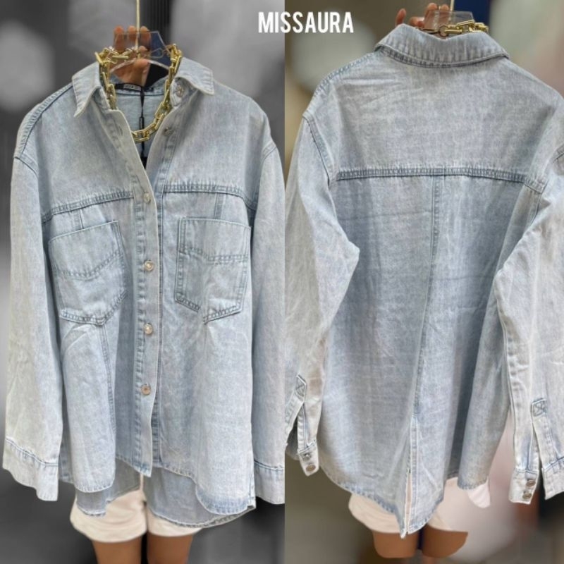 ทักก่อนสั่ง-เสื้อเชิ้ตยีนส์-สีอ่อนซีด-อก40-aura
