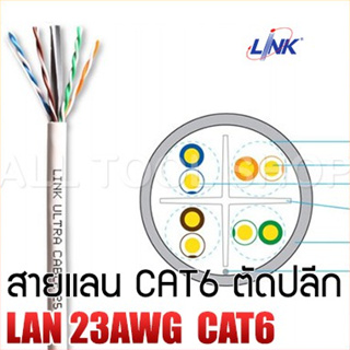 LINK สายแลน CAT6 lan 23AWG สีขาว (ตัดปลีก 1-50เมตร/ม้วน) ไม่จ้ำหัว สำหรับใช้ภายในอาคาร