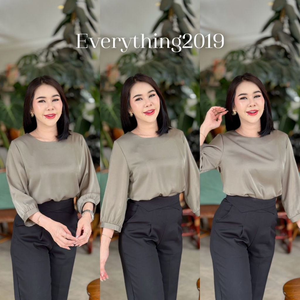 everything2019-1908-เสื้อผู้หญิงคอกลมแขน5ส่วน-รุ่นคุณนาย-ผ้าซาติน-เรียบหรู-ดูแพง