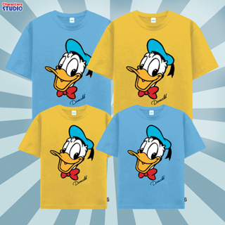 Disney T-Shirt Men &amp; Boy Flock Print Donald Duck Mickey Mouse &amp; Friends - เสื้อยืดผู้ชายและเด็ก ลายโดนัลด์ ดั๊ก พิมพ์กำมะหยี่  สินค้าลิขสิทธ์แท้100% characters studio