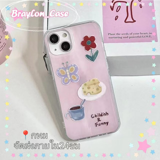 🌷จัดส่งภายใน24ชม🌷ผีเสื้อ สีชมพู iphone 11 14 pro max ป้องกันการหล่น ขอบเต็ม เส้นขอบโปร่งใส ดอกไม้ case for iPhone 12 13